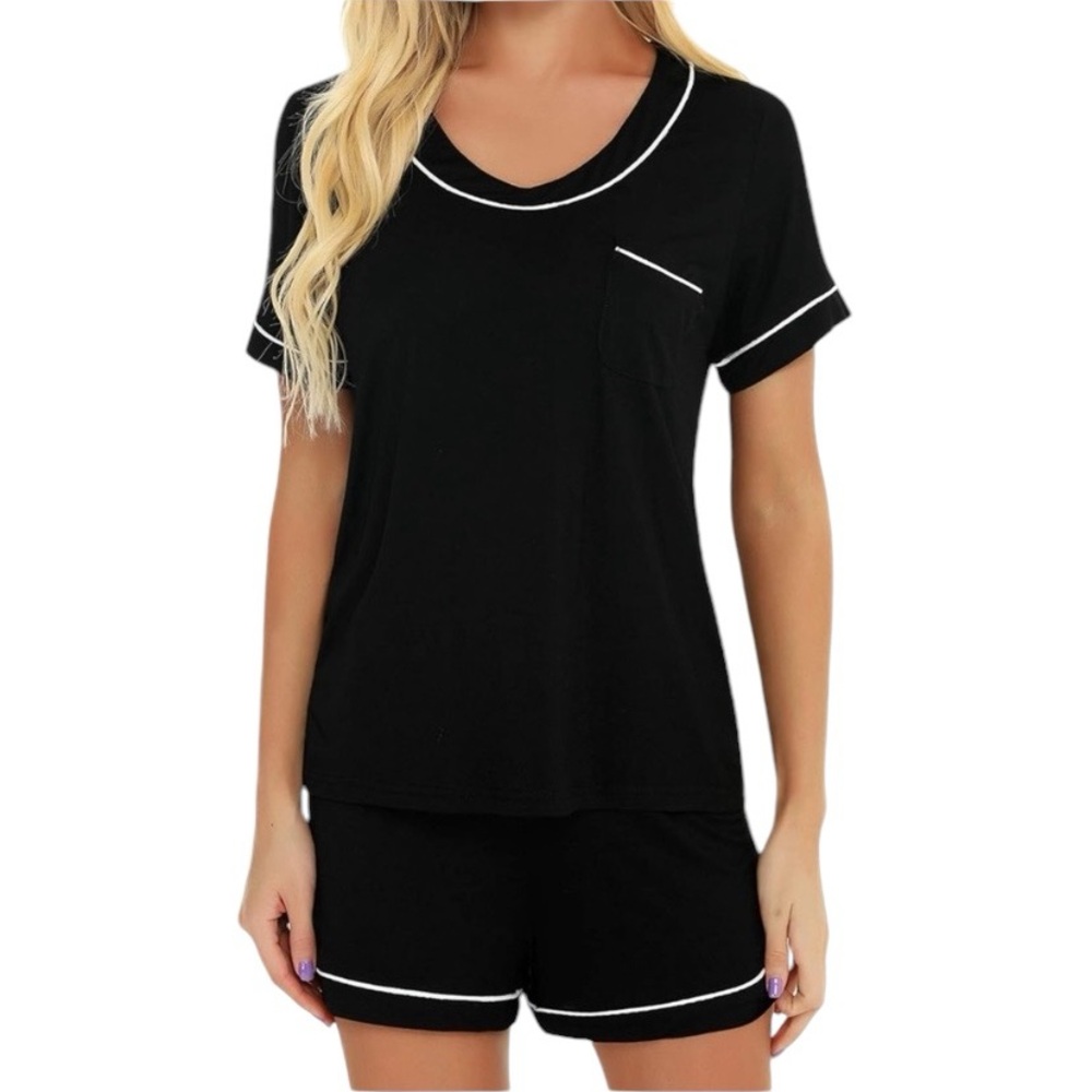 Women’s Pajama Set PJ Shorts Short Sleeve Top Black Soft Cooling Size XL